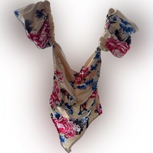 Fashion Nova Floral Bodysuit - Cream, Pink, Blue